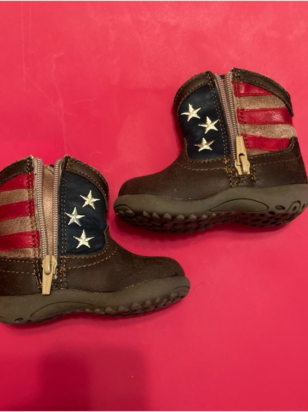 Roper Brown Kids Boots with Red, White & Blue Star Accents
